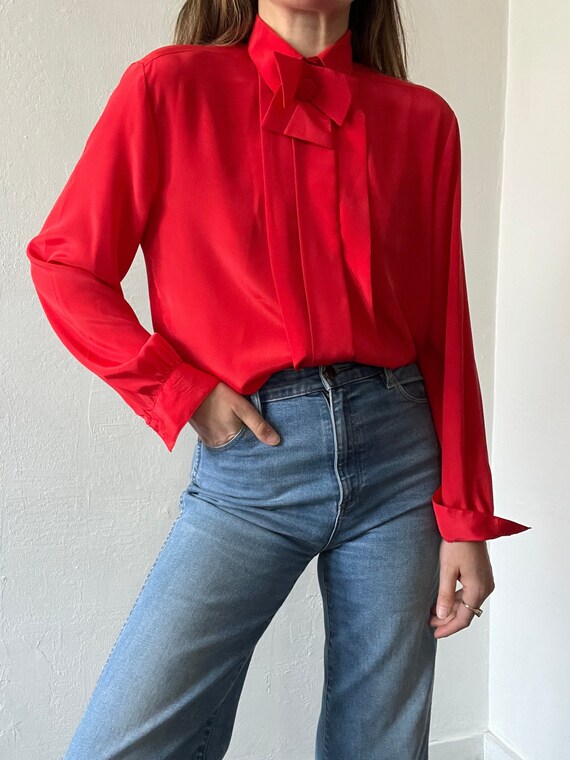 Vintage Candy Apple Red Bow Blouse - image 2
