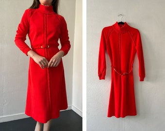 Vintage Red St. Michael Belted Acrylic Knit Dress