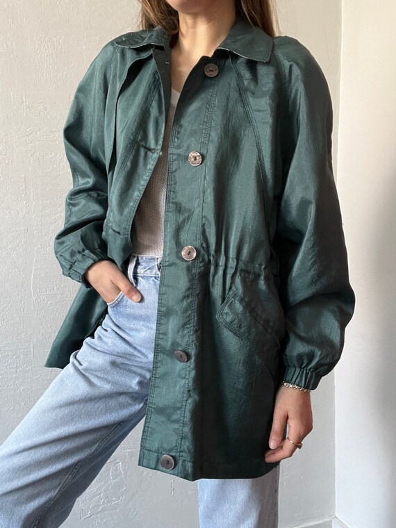 Vintage 90s Green Nylon Windbreaker Jacket - image 8
