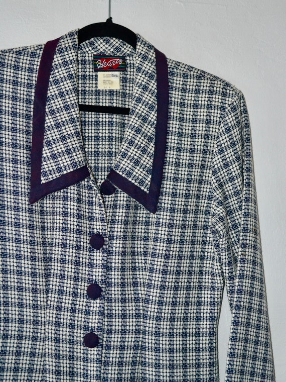 1990s Structured Purple & Navy Checkered Dress - image 6