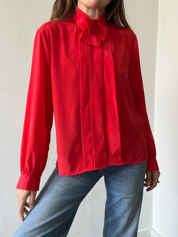 Vintage Candy Apple Red Bow Blouse - image 5