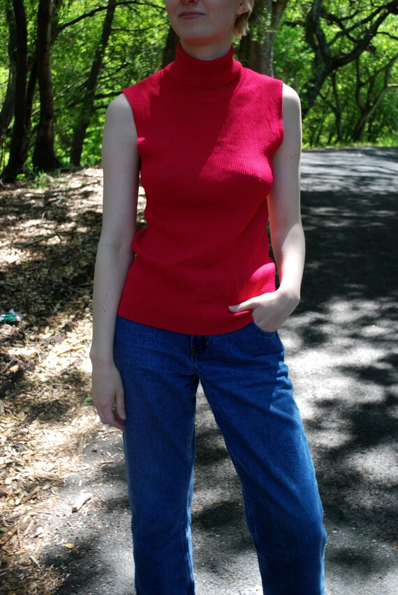 90s Fuchsia Ribbed Sleeveless Turtleneck