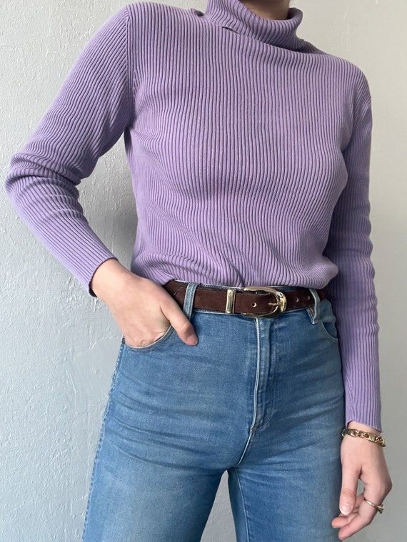Vintage Pastel Purple Ribbed Turtleneck 