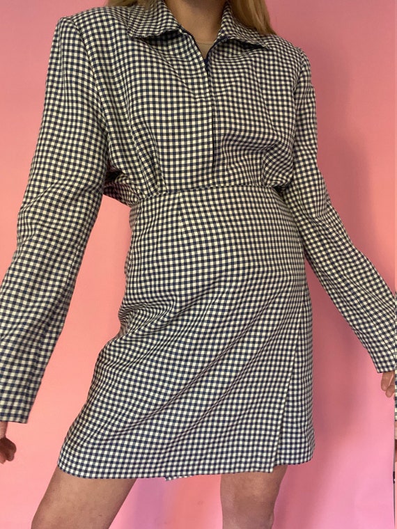 Vintage 90s Blue Checkered Mini Skirt Suit Set