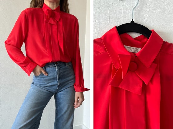 Vintage Candy Apple Red Bow Blouse - image 1