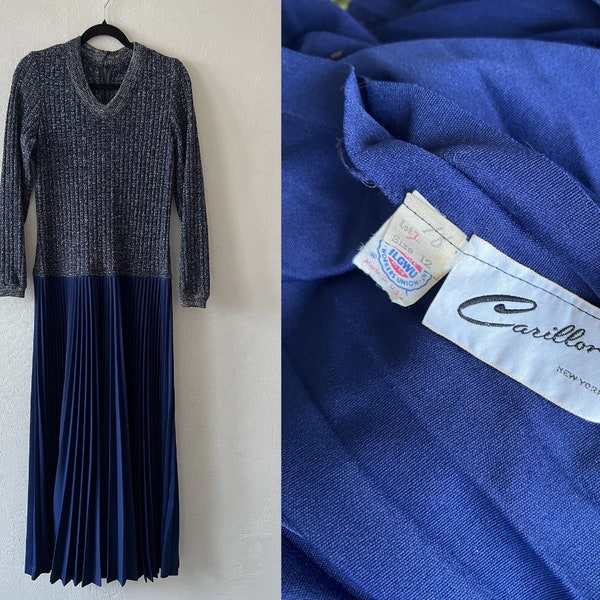 1950s Carillon New York Metallic Pleated Maxi Dress