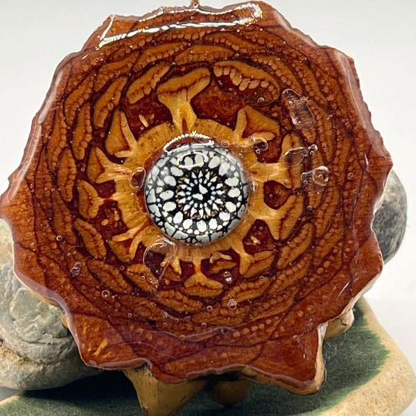 Pinecone pendant,  mesmerizing center stone