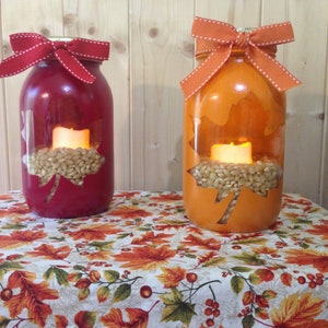 Hand Painted Mason Jars For the Fall, Hand Painted Mason Jars, Fall Painted Mason Jars, Mason Jar Lights, Fall Table Decor