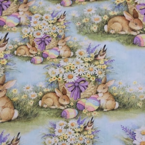Easter Table Runner, Easter Bunny Table Runner, Easter Table Linens, Easter Bunny with flowers in a basket and Easter eggs Table Runner