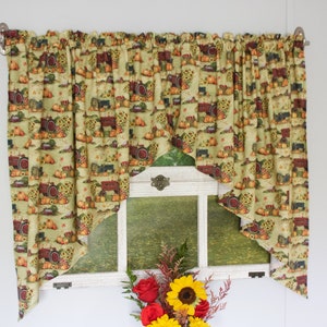 Fall Prairie Curtains, Fall Swag Curtains, Country Curtains, Country Home Decor, Tractor Decor, Farm Tractor Curtains, Fall Country Curtains