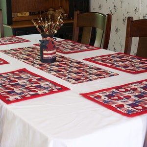 Country Heart Decor,Patriotic Table Decor,Patriotic Place Settings,Patriotic Table Linens,4th of July Placemats, Americana Table Decor