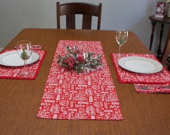 Christmas Placemats,Christmas Table Runner, Christmas Cloth Napkins, Christmas Place Settings, Holiday Table Decor, Table Runner, Placemats