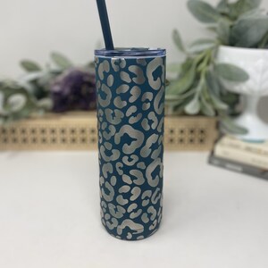Leopard Print 20 oz Tumbler with Straw, Skinny Tumbler, Engraved Stainless Steel Mug Insulated Tumbler Travel Mug,