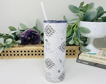 Engraved Western Tumbler: 20oz Insulated Rodeo Mug with Lid & Straw
