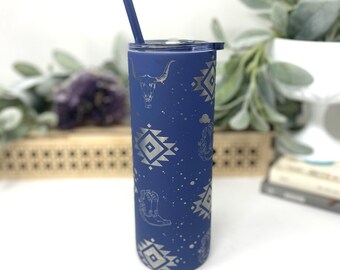 Engraved Western Tumbler: Navy Matte 20oz Insulated Thermal Mug