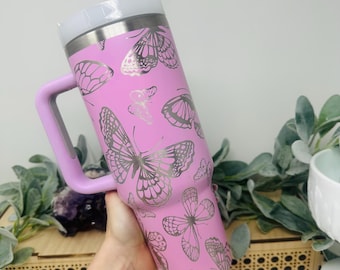 40oz Travel Tumbler • Gift for butterfly Lover • Laser Engraved • Outdoorsy Coworker Present