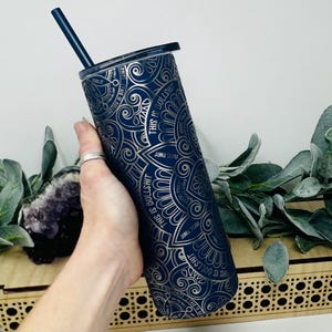Hidden Cuss Word Mandala Tumbler – 20oz or 40oz Laser Engraved Stainless Steel | Skinny or Stanley Style | Funny Secret Swear Gift 画像 2
