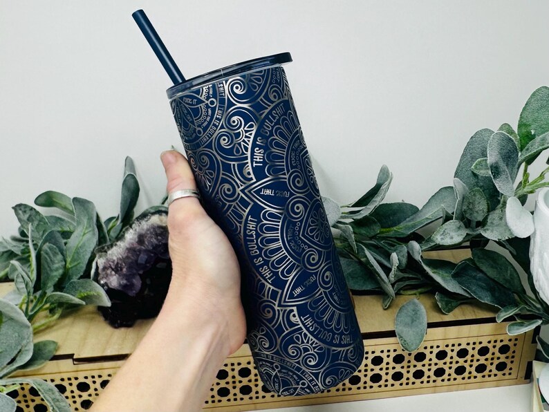 Hidden Cuss Word Mandala Tumbler – 20oz or 40oz Laser Engraved Stainless Steel | Skinny or Stanley Style | Funny Secret Swear Gift 画像 2