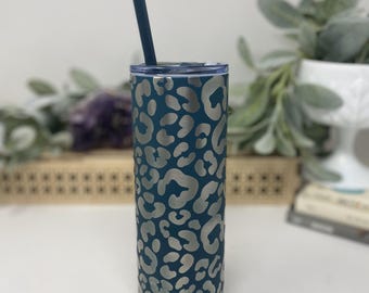 Leopard Print 20 oz Tumbler: Engraved Insulated Stainless Steel Travel Mug