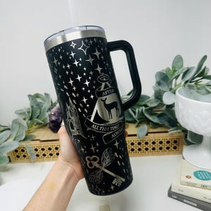 40oz Harry Wizard Stanley or Maars Tumbler With Handle, Laser Engraved Insulated Hot & Cold Tumbler Travel Mug with Lid and Straw