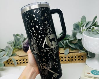 40oz Harry Wizard Stanley or Maars Tumbler With Handle, Laser Engraved Insulated Hot & Cold Tumbler Travel Mug with Lid and Straw