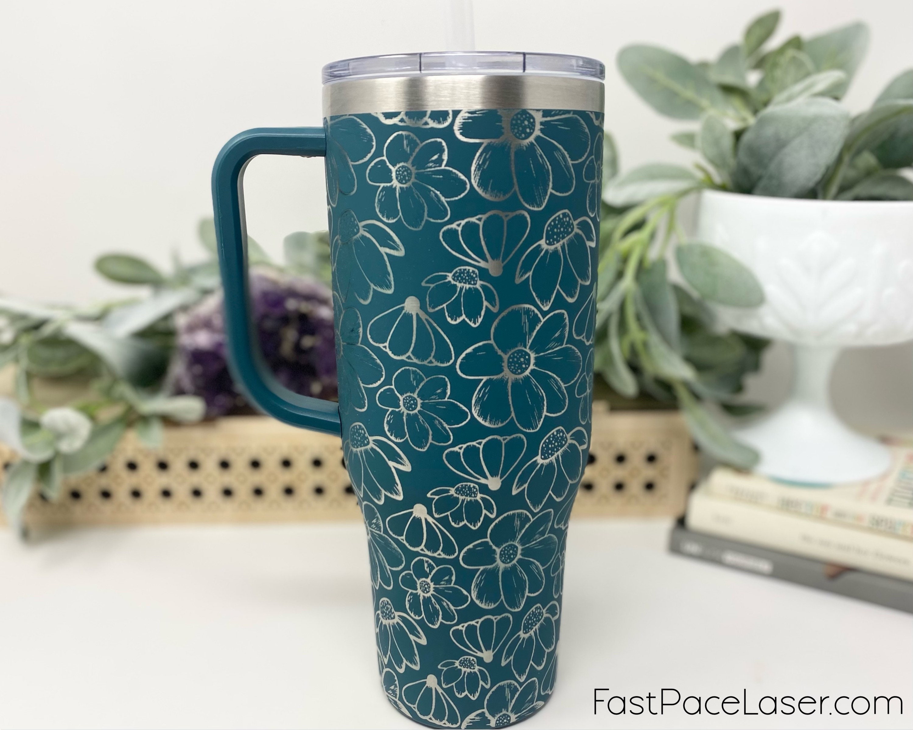 Floral Boho 40oz Tumbler Cup With Handle, Insulated Tumbler, Travel Coffee  Mug, Style Cup, Insulated Stainless Steel Water Bottle 