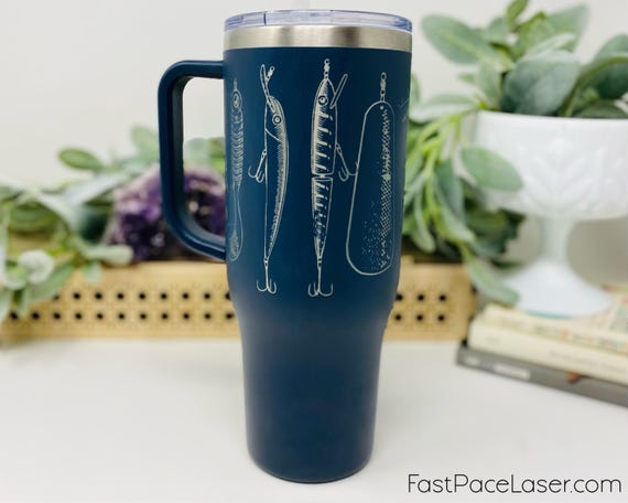 Engraved Fishing Lures Tumbler: 40oz Stainless Steel Cup With Handle