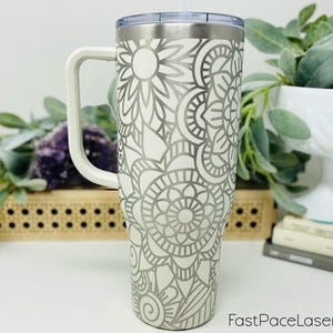 Mandala 40oz Tumbler With Handle, Insulated Travel Mug with Lid and Straw, Summer Cup Reusable Bottle