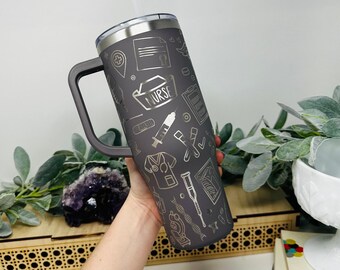 Engraved Nurse Tumbler: 40oz Insulated Travel Mug with Handle