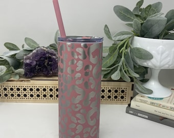 Pink Leopard Print 20oz Tumbler: Engraved Insulated Stainless Steel Travel Mug