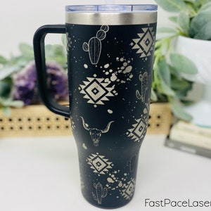 Black Western 40oz Engraved Tumbler With Handle,  Insulated Hot & Cold Tumbler Travel Mug with Lid