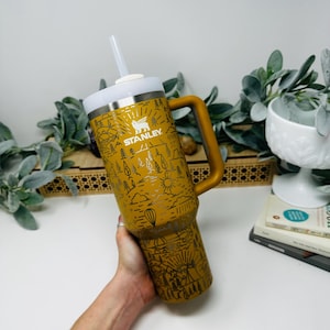 40oz Adventure Travel Tumbler • Gift for Outdoors Lover • Laser Engraved Camping Mountains Forest Sun Design • Outdoorsy Coworker Present