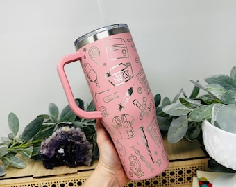 Engraved Nurse Tumbler: 40oz Insulated Travel Mug with Handle