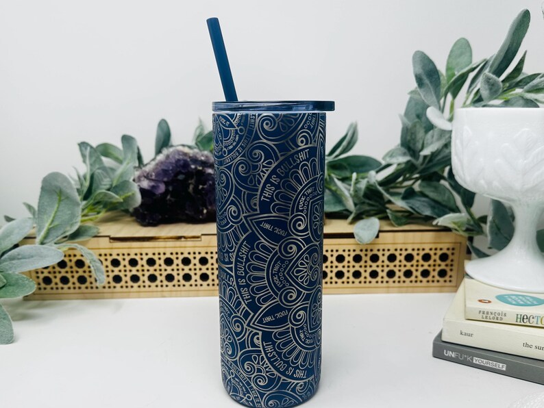 Hidden Cuss Word Mandala Tumbler – 20oz or 40oz Laser Engraved Stainless Steel | Skinny or Stanley Style | Funny Secret Swear Gift 画像 4