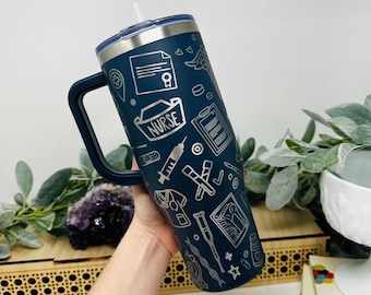 Engraved Nurse Tumbler: 40oz Insulated Travel Mug with Handle