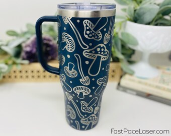 Teal Mushroom Engraved Tumbler: 40oz Insulated Stainless Steel Travel Cup