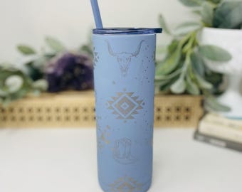 Engraved Western Tumbler: Dusty Blue Rodeo 20oz Insulated Mug