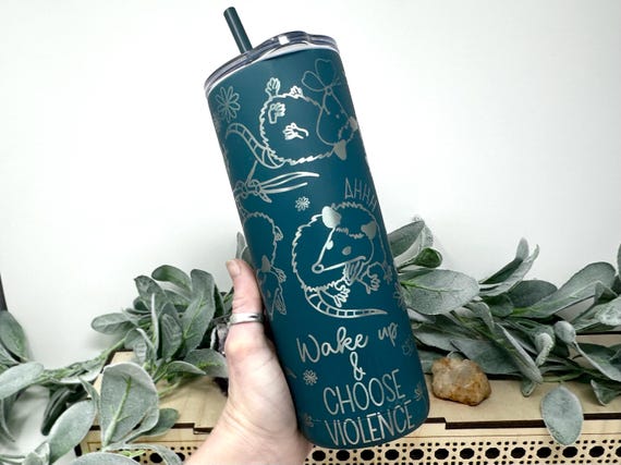 Cute But Feral Opossum Travel Tumbler, Possum gift Funny Insulated Coffee Cup (20oz Skinny)