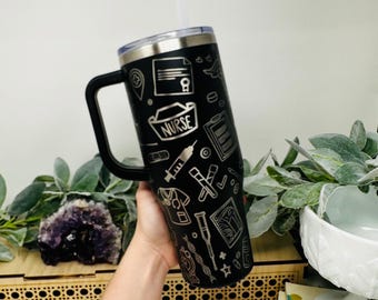 Engraved Nurse Tumbler: 40oz Insulated Travel Mug with Handle