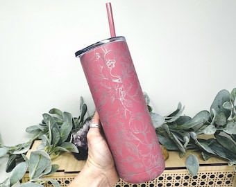 Pfingstrosen Blumen Mädchen Geschenk für sie - Reisebecher - 20 Unzen mit Deckel und Strohhalm