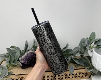 Hidden Cuss Word Mandala Tumbler – 20oz or 40oz Laser Engraved Stainless Steel | Skinny or Stanley Style | Funny Secret Swear Gift