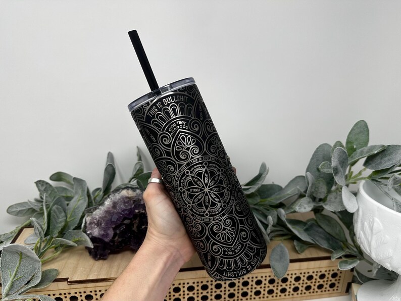Hidden Cuss Word Mandala Tumbler – 20oz or 40oz Laser Engraved Stainless Steel | Skinny or Stanley Style | Funny Secret Swear Gift 画像 1
