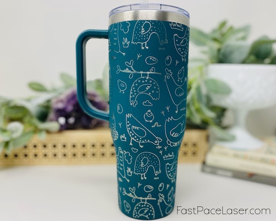 Teal 40oz Chicken Engraved Tumbler With Handle, Tiktok Dupe Crazy Chicken  Lady Mug, Tumbler Gift With Handle 