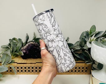 Pfingstrose Blumengeschenk für sie - Travel Tumbler - 20 Unzen mit Deckel und Strohhalm