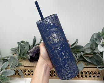 Four Wing Tumbler: Book Girl Dragon Design Drinkware (20oz Insulated Mug)