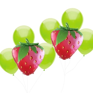 8 Piece Strawberry Balloon Set, Strawberry Balloons, Spring Strawberry Balloons, Strawberry Short Cake Balloons,Strawbwerry,Strawberry Party image 1