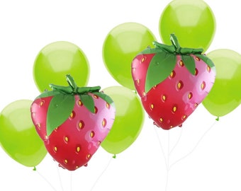 8 Piece Strawberry Balloon Set, Strawberry Balloons, Spring Strawberry Balloons, Strawberry Short Cake Balloons,Strawbwerry,Strawberry Party