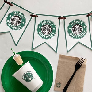 Personalisierbar Starbucks Geburtstagsbanner: DIY Party Dekoration (Digitaler Download, PDF Vorlage)