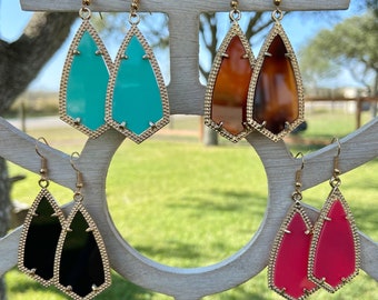 4 Set of Earrings, Acrylic Earrings, Triangle Earrings, Tear Drop Earrings, Teal Earrings, Brown Earrings, Pink Earrings, Black Earrings