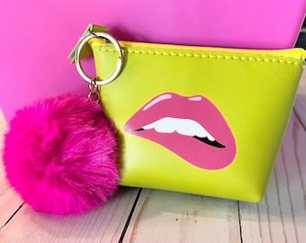 Coin Purse, Lip Coin Purse,Furry Keychain Coin Purse,Valentine Coin Purse,It's Mine Purse,Valentine's Day,Hot Pink Furry Key chain,Key chain